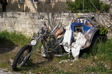 Old rusty broken motorcycle