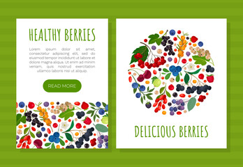 Berry Branch Banner Design with Sweet Tasty Garden Crop Vector Template
