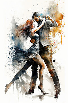 Generative AI illustration of Young couple dancing on the street © Eduardo López