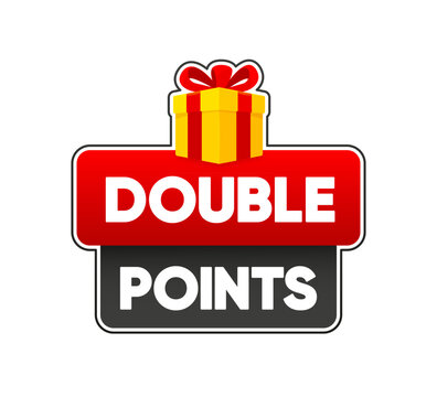 Double Points. Flat banner with red double prize. Promotion design. Vector illustration.