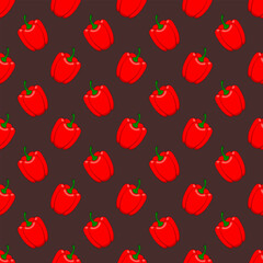 Cute Red Pepper seamless pattern in doodle style.