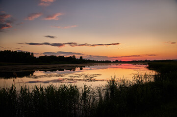 Red sunset over the pond in Czajki