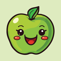 Adorable Kawaii Apple Graphic, Cute Fruit Illustration, Playful Art