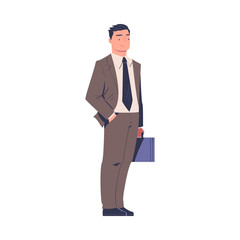Man Entrepreneur and Office Employee Standing with Briefcase and Smiling Vector Illustration