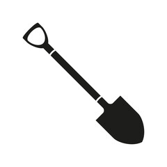 Garden shovel vector icon. Isolated black silhouette on white background.