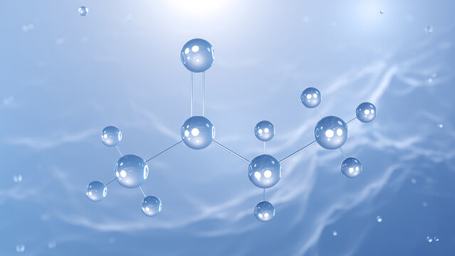 butanone molecular structure, 3d model molecule, methyl ethyl ketone, structural chemical formula view from a microscope