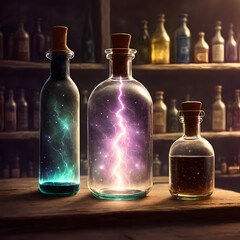 flask with magic potion in witch's shop