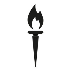 Vector icon of burning torch with flame in the form of black silhouette on white background.