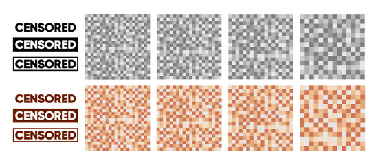 Censored pixel mosaic elements. Censor concept. Censorship blurred nudity or adult content. Effect for photo, app, tv and sensitive visual materials. Vector illustration.