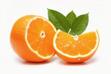 Group of slices, whole of fresh orange fruits isolated on white background, Generative AI.