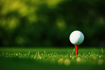 Golf ball on a green meadow, Generative AI.