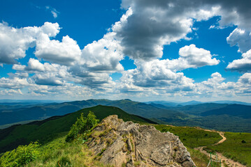mountain trail in the bieszczady mountains, in the pastures