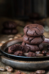  Homemade  chocolate cookies on the  wooden table