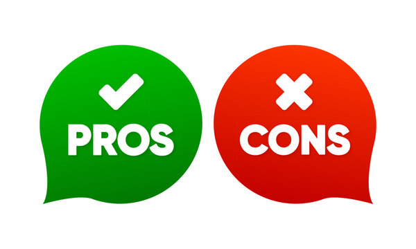 Pros cons in flat style. Green and Red flat icons. Concept for advantages disadvantages in business planning. Vector illustration.