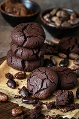 Homemade  chocolate cookies on    dark background