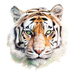 Obraz premium an isolated Bengal tiger front and side view, portrait, Full Face, a fierce jungle-themed photographic illustration on a transparent background in PNG. Generative ai