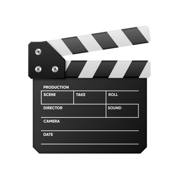 Movie Clapper template. Black open clapperboard. Cinema concept. Filmmaking industry. Film shooting process. Vector illustration.