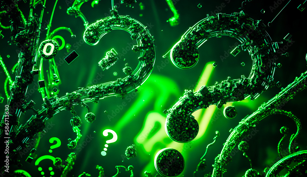 Poster green and black background with question marks. generative ai.