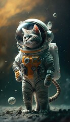 Astronalta cat on a strange planet looking at other planets Generative AI
