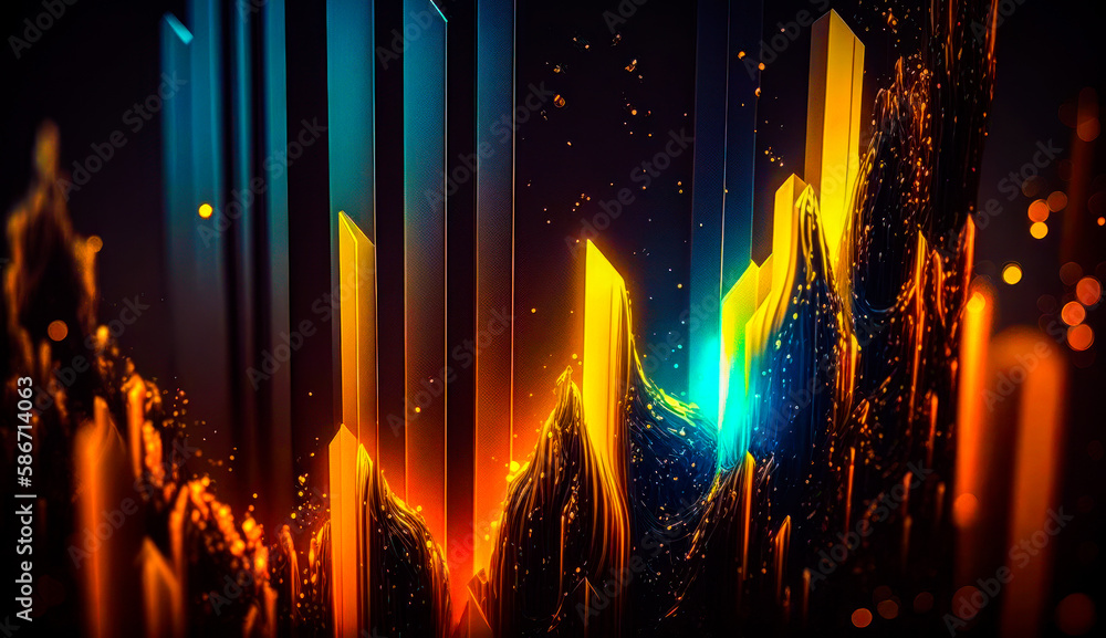 Poster dark background with neon lines and stars. generative ai.
