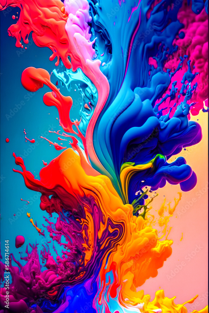 Poster an iphone with colorful paint on it. generative ai.