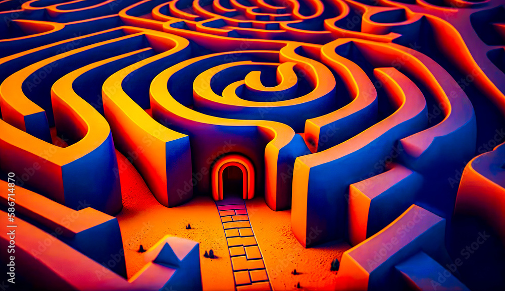 Poster large maze with ladder going through it. generative ai.