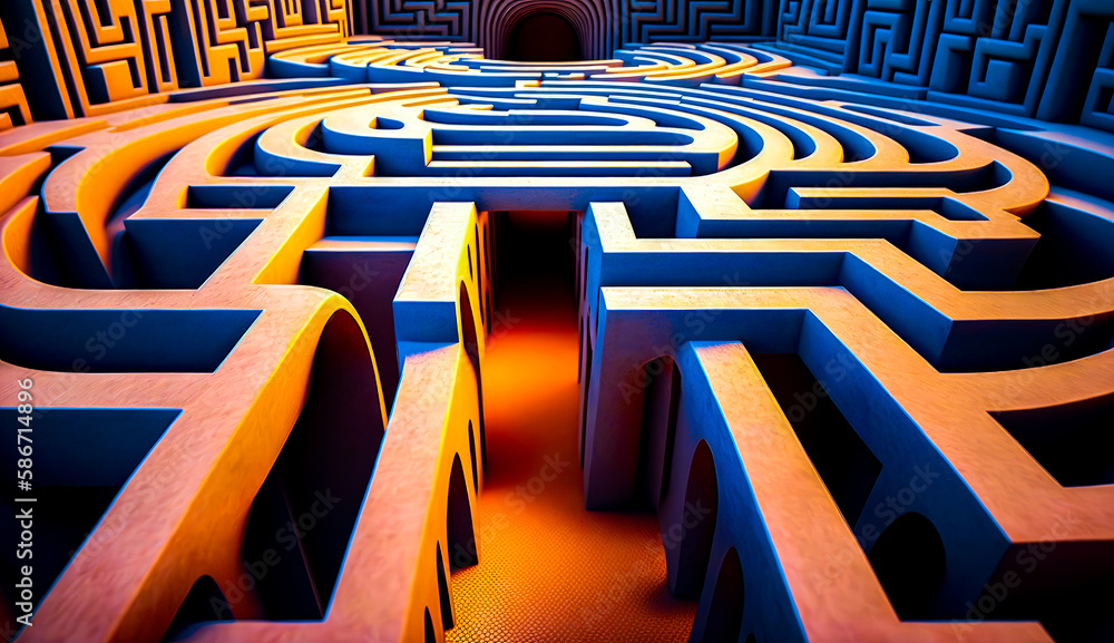Poster maze with tunnel in the middle of it. generative ai.