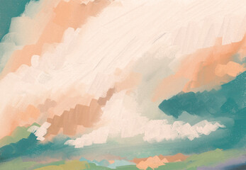 Modern, Impressionistic Cloudscape - Teal & Orange - Digital Painting/Illustration/Art/Artwork Background or Backdrop, or Wallpaper