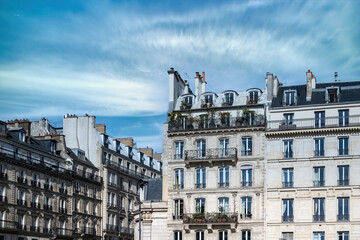 Fototapeta na wymiar Paris, view of the rue de Rivoli, typical buildings, parisian facades 