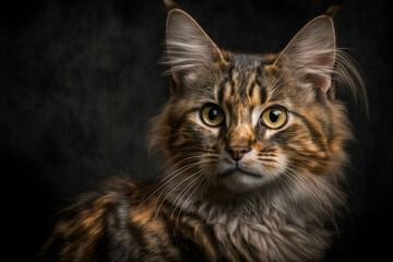 Fierce and Loyal: Stunning Pixie-Bob Breed Cat on a Dark Background