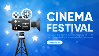 Cinema Festival. Movie time poster. Cinema motion picture. Retro movie projector poster. Vector illustration.