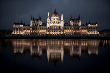Fototapeta premium The House of Parliament at night. AI Generated