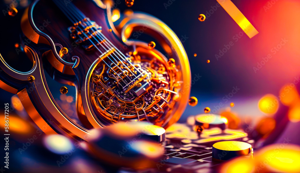 Poster an abstract image of musical instrument. generative ai.