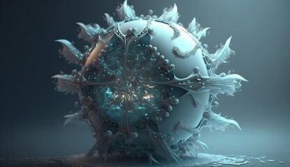 an ice virus under the microscope with many details and a unique shape highlighting the complexity of these tiny infectious bacteria. ai generation