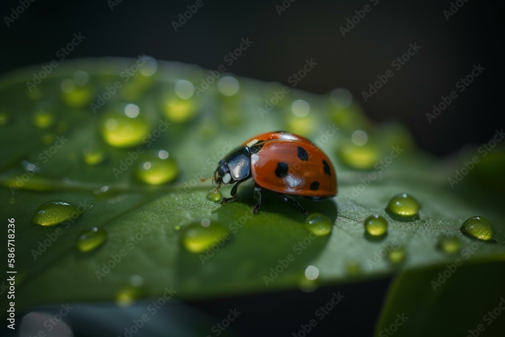 Poster a ladybug on a leaf, bokeh generative ai