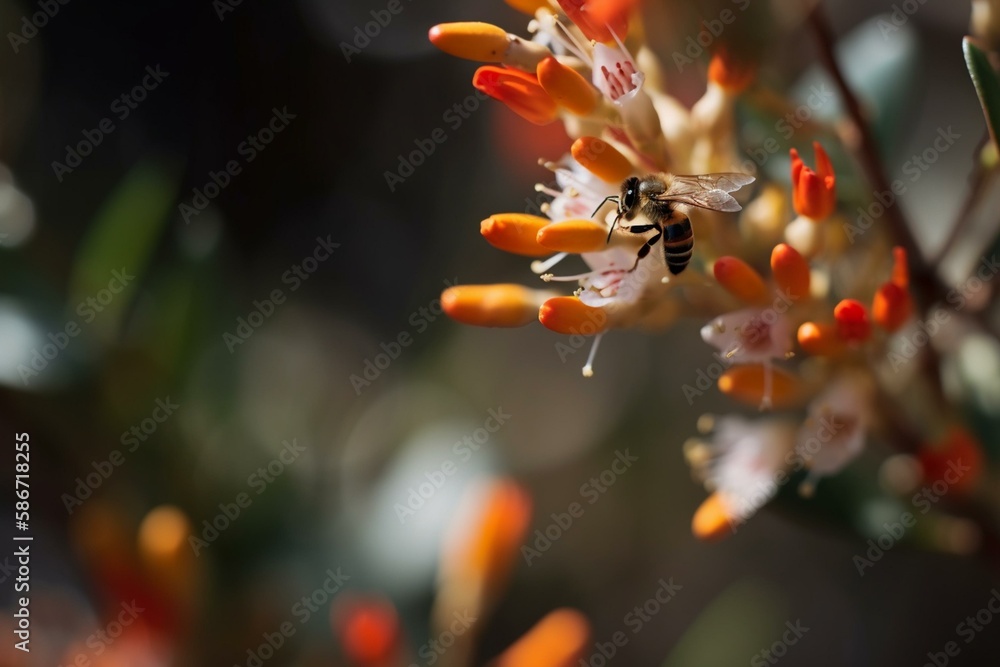 Poster a bee collecting nectar, bokeh generative ai