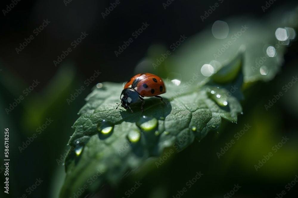 Poster a ladybug on a leaf, bokeh generative ai