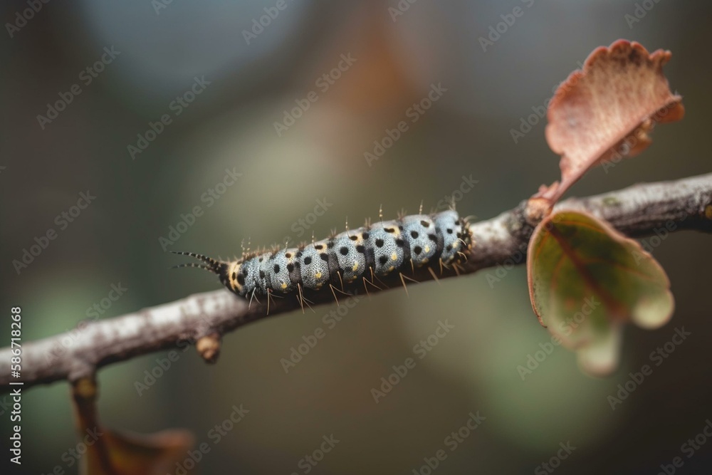 Poster a caterpillar on a branch, bokeh generative ai