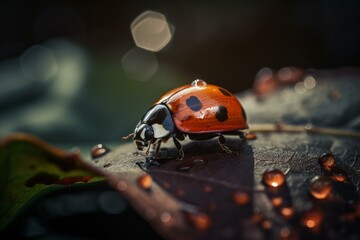 A ladybug on a leaf, bokeh Generative AI