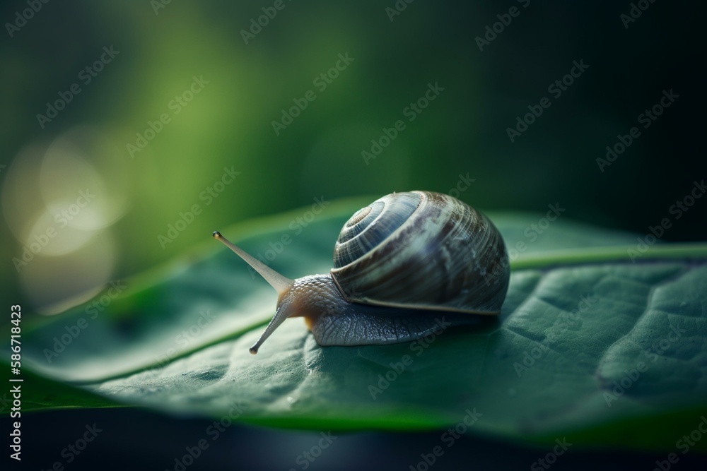 Poster a snail on a leaf, bokeh generative ai