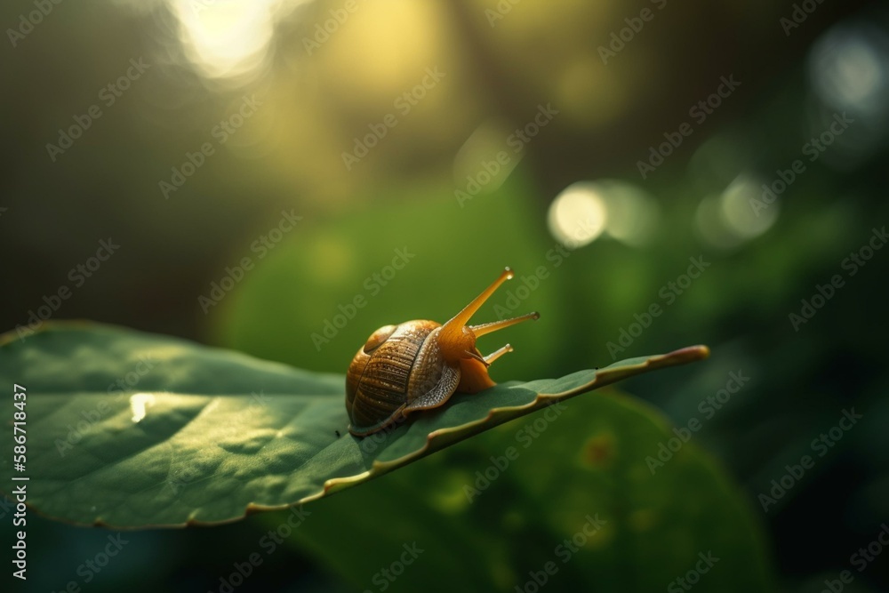 Aufkleber a snail on a leaf, bokeh generative ai