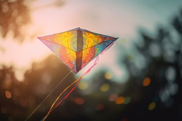 A kite flying in the breeze, bokeh Generative AI