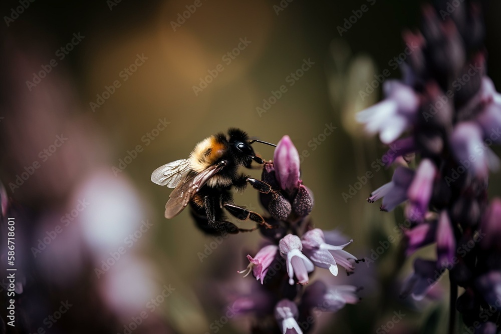 Poster a bumblebee on a flower, bokeh generative ai