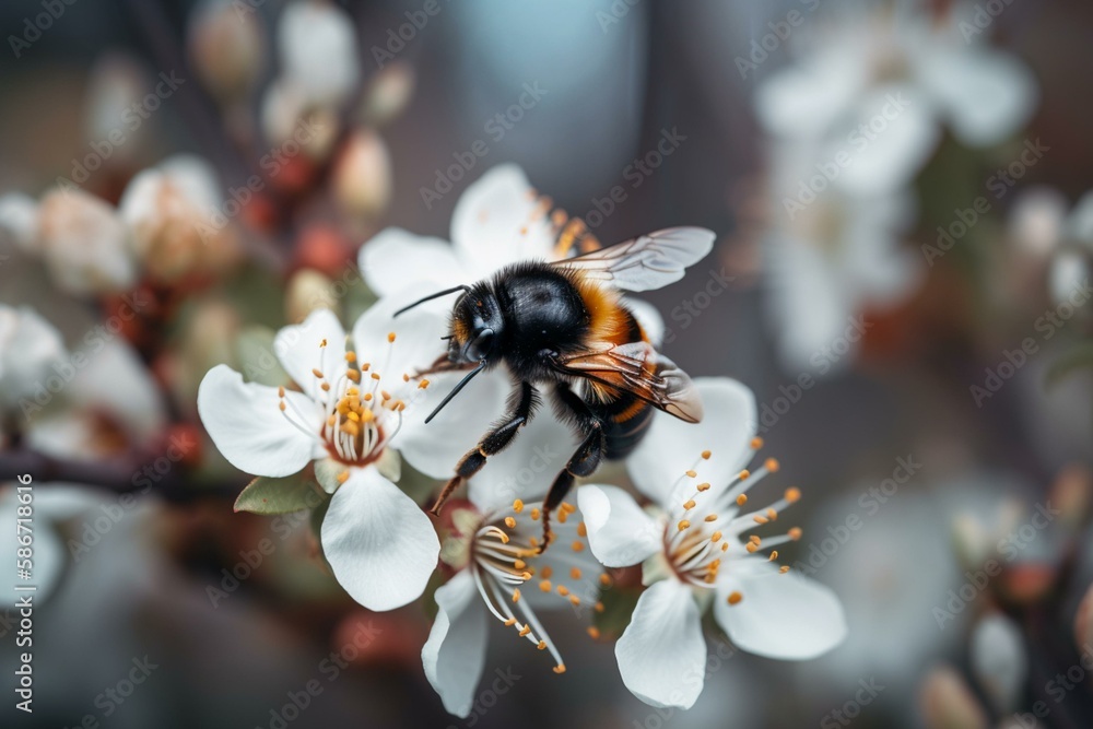 Poster a bumblebee on a flower, bokeh generative ai