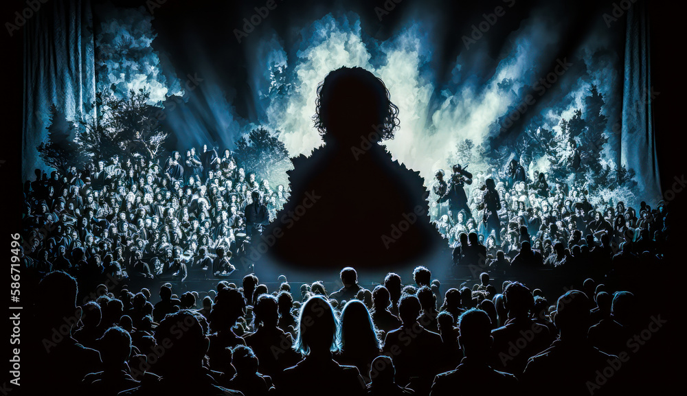 Poster large group of people in front of stage. generative ai.