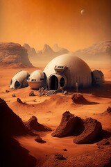 Fototapeta na wymiar illustration, colony on the planet Mars, generative ai.
