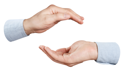 Hands holding something invisible or showing Yin and Yang sign, cut out