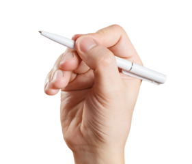 Hand holding a pen cut out