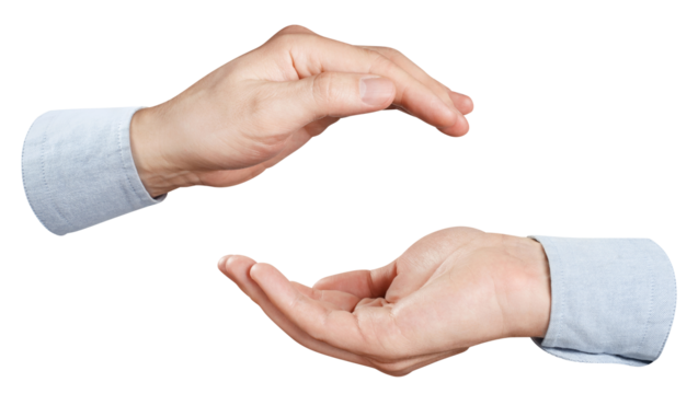 Hands holding something invisible or showing Yin and Yang sign, cut out