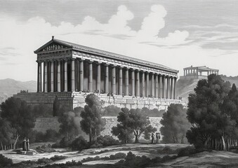 Illustration of Temple of Artemis, one of the seven wonders of the ancient world. Generative AI.